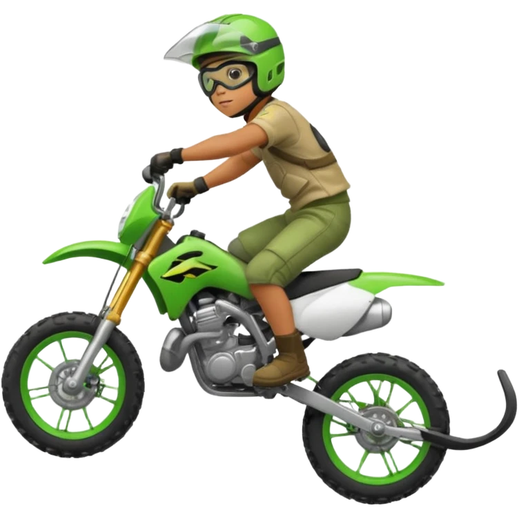 Green dirtbike with rider doing wheely emoji