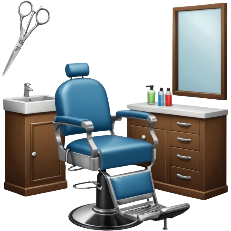 Text “Barber Shop” with detailed background scissors trimmers barber chair emoji