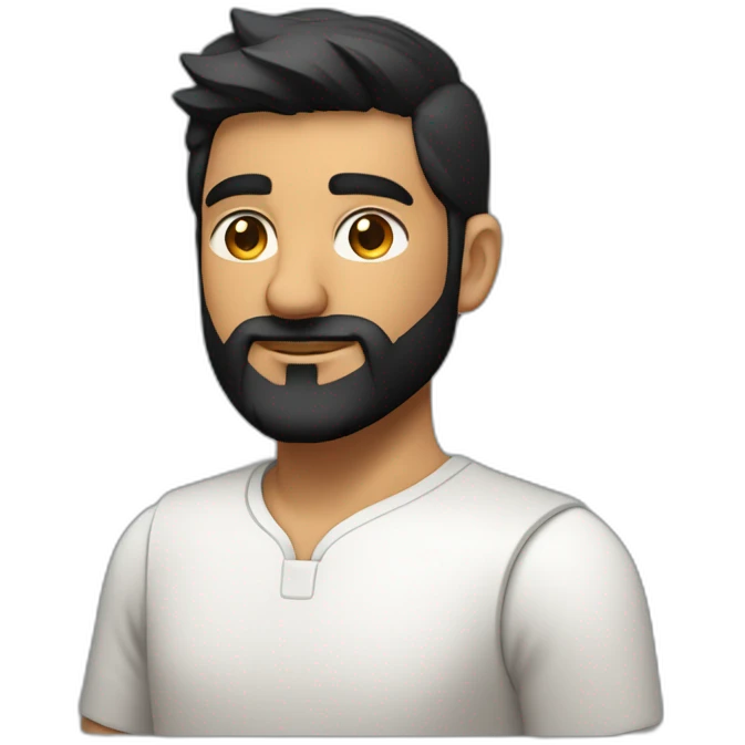 Indian white tan skin man developer in plain white shirt with sleeve up and nice medium length short black hair and beard close up profile image emoji