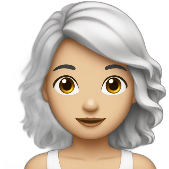 Fille avec des tâches de rousseur la peau blanche et les cheveux longs noir emoji