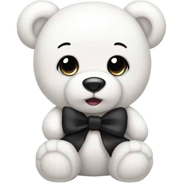 Cute white teddy bear with black bow emoji