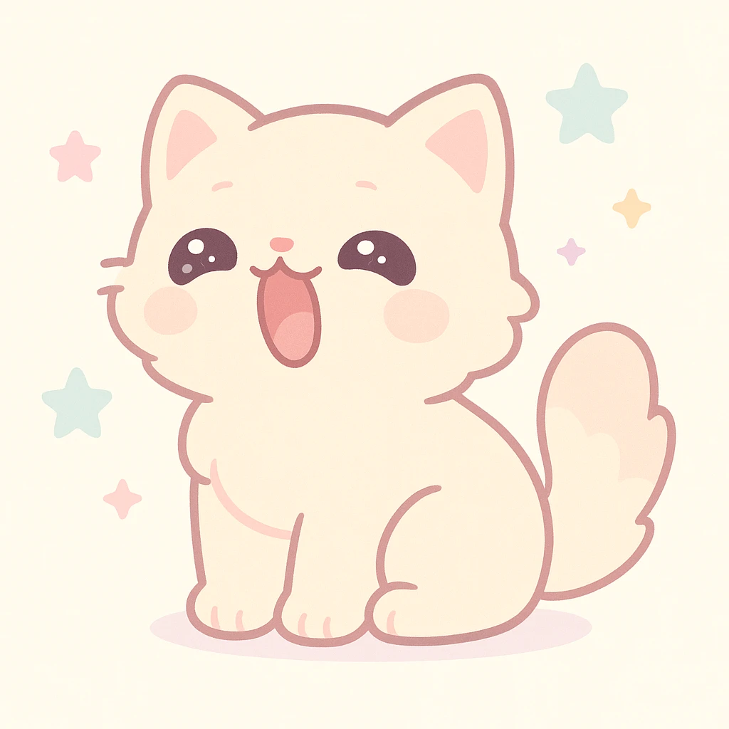 adorable sleepy cat yawning, fluffy, pastel colors, gentle morning vibe, kawaii style emoji