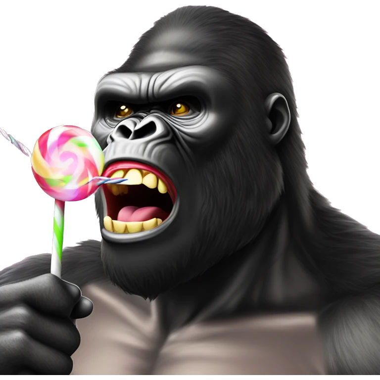 king kong lollypop in closed mouth at a rave with lazer lights flashing emoji