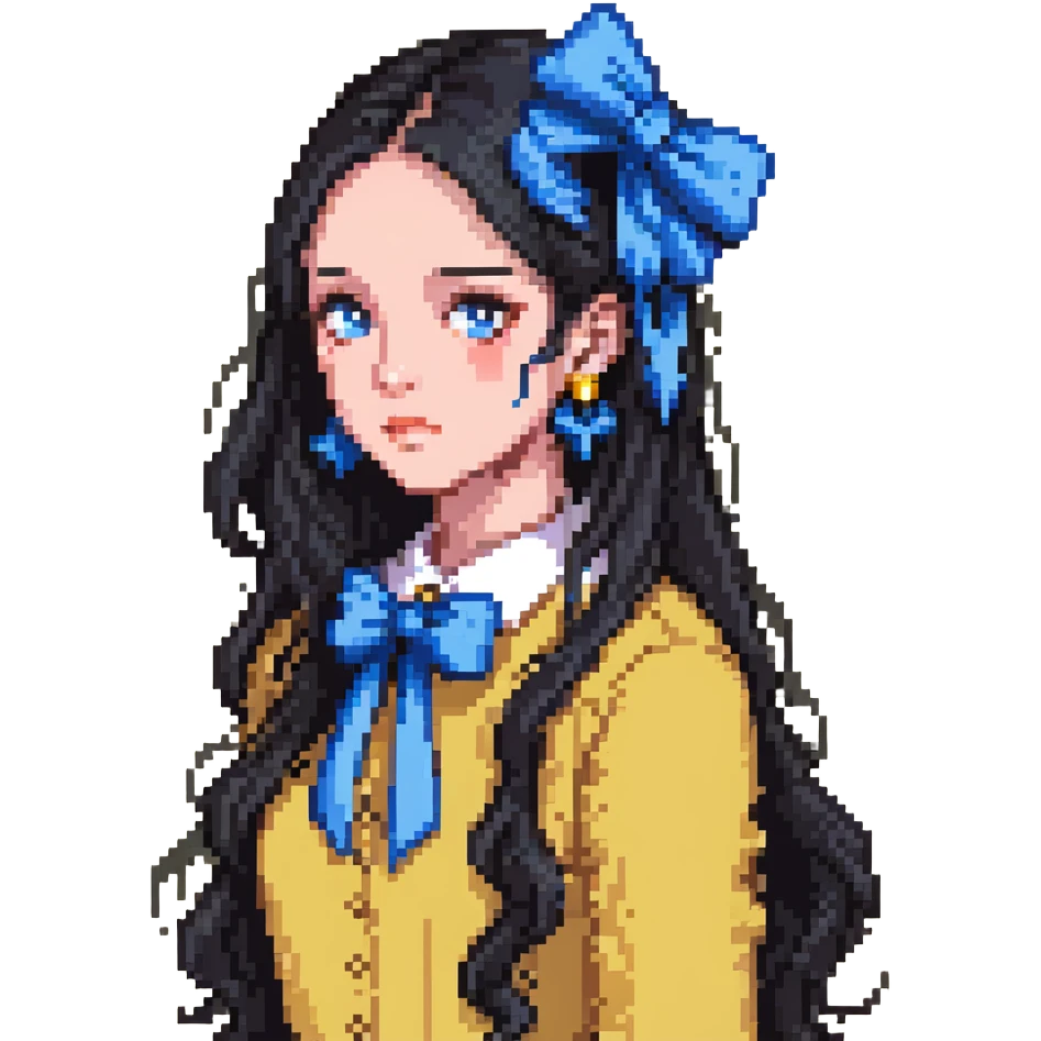 woman with a blue bow on her head and long black hair emoji