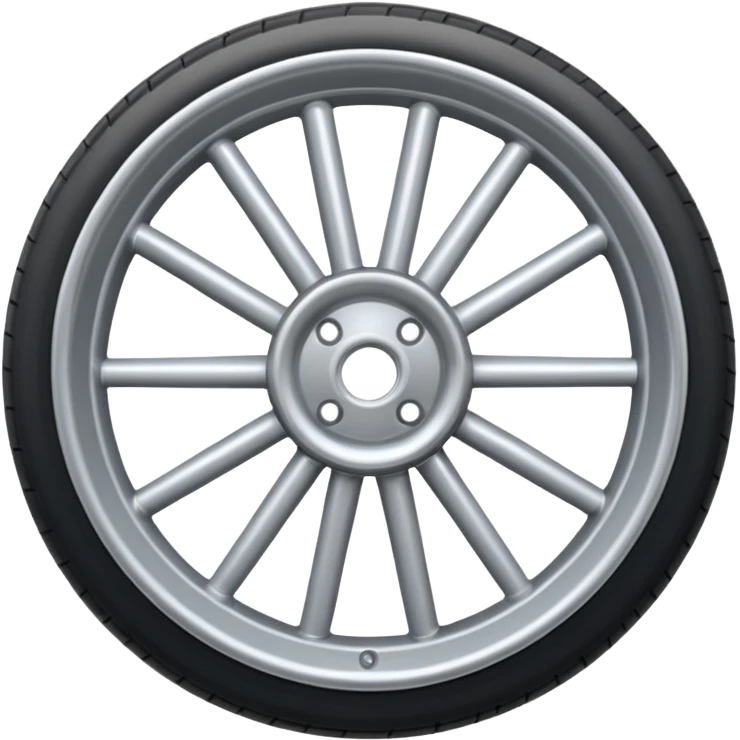 Realistic front-view wheel with perfectly symmetrical design, evenly spaced straight spokes, equal distance between each spoke, centered composition, smooth metallic texture, clean edges, no background. emoji