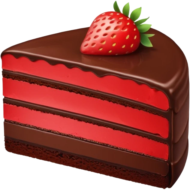 slice of chocolate cake showing layers with a single fresh strawberry on top emoji