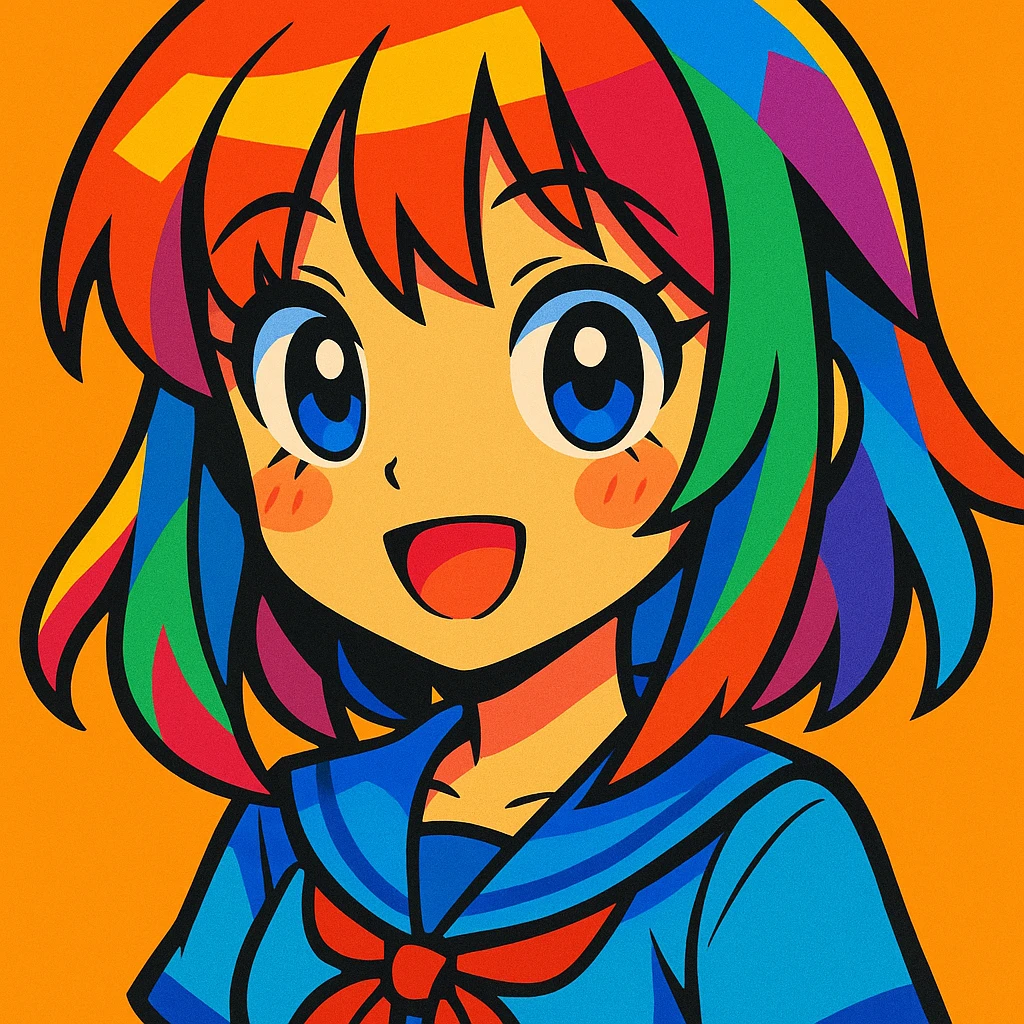 anime girl, big eyes, colorful hair, vibrant toon style emoji