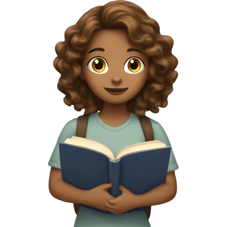Girl with brown wavy hair reading a book  emoji