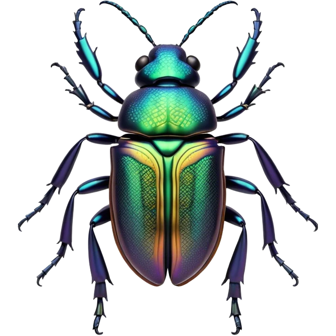 Cinematic Noble Beetle Portrait Emoji, Poised and robust, with a shiny, metallic exoskeleton in deep, iridescent hues and intricately detailed patterns, sharp, focused eyes and a sturdy, commanding form, Simplified yet sharply defined features, highly detailed, glowing with a cool, reflective luminescence, high shine, intelligent and resilient, stylized with an air of natural armor, focused and alert, soft glowing outline, capturing the essence of a watchful beetle that appears ready to crawl out of the screen with effortless strength! emoji