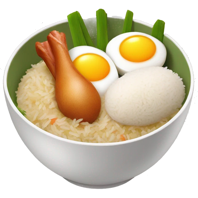 rice bowl with two eggs and two chicken drumstick emoji