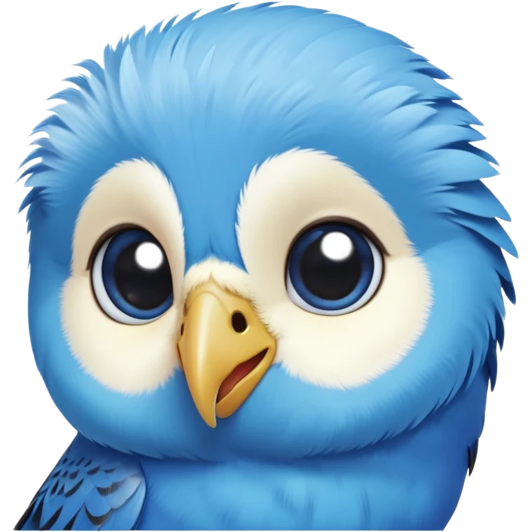 cinematic-cute-blue-budgie-portrait-emoji,-head-tilted-playfully-and-inquisitively,-featuring-a-brilliant-blue-feathered-fur-and white face-with-a-natural-sheen,-round,-sparkling-dark-eyes-filled-with-curiosity,-simplified-yet-irresistibly-adorable emoji