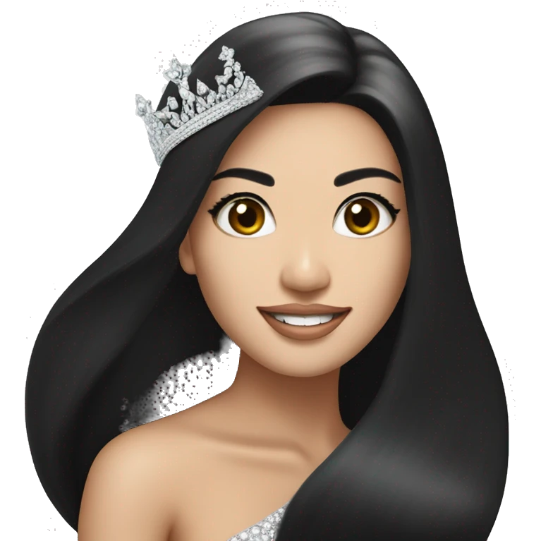 Miss universe south east Asian with very long straight black hair with a crown emoji