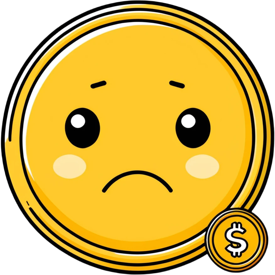 golden coin with a sad face emoji