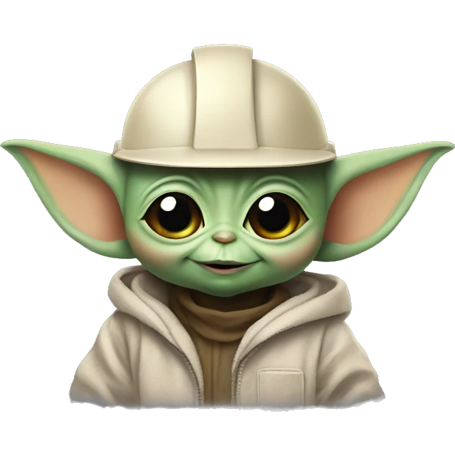 Baby Yoda in a construction helmet
 and smiling face emoji
