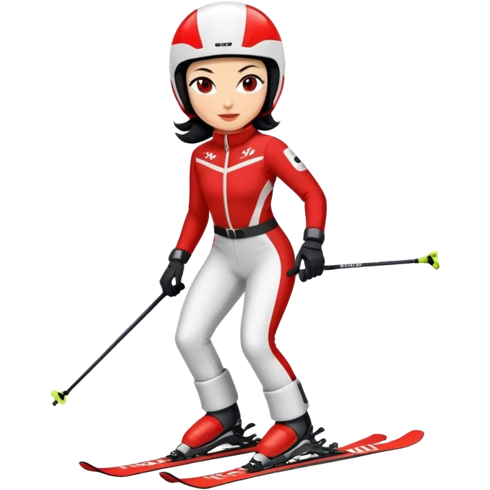 Ski racer downhill woman red white dress black hair  emoji