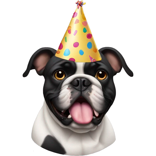 Black bulldog (with no white)with a party hat emoji