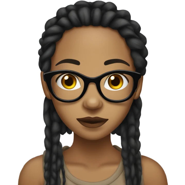 Tan girl with glasses, black eyes,  black dread locs and ear piercings emoji
