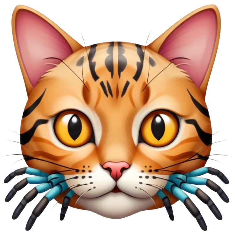 A curious cat sniffing a large, colorful spider emoji
