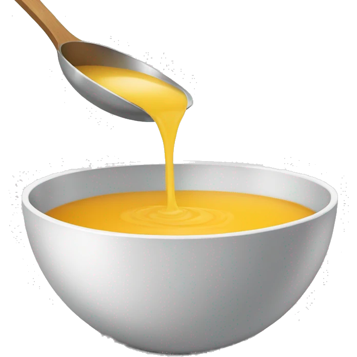 Ladle pouring soup into a clear bowl emoji