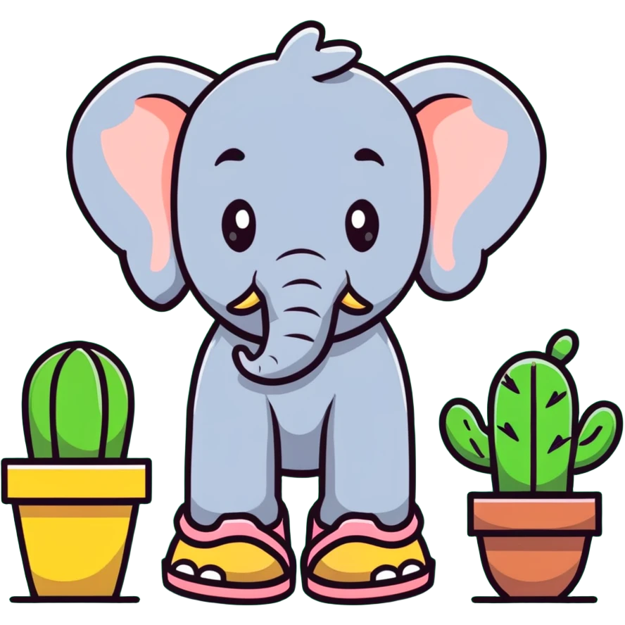 elephant with a cactus body wearing sandals, elephant head on top of a green cactus body with sandals on its feet emoji