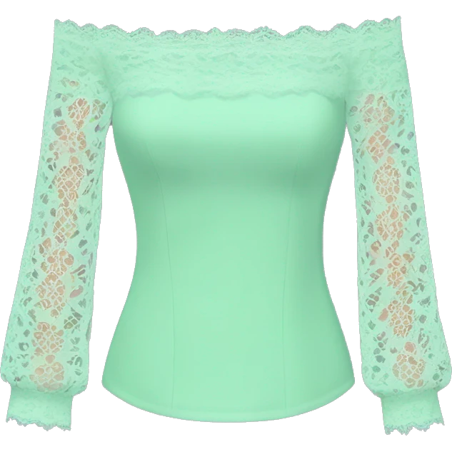 Realistic isolated mint green off the shoulder blouse top with long lace sleeves. emoji