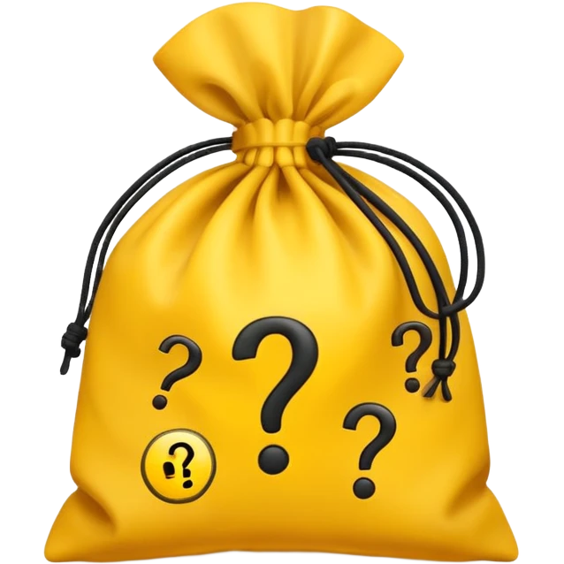 tied bag printed with q&a stuffed with yellow question marks emoji