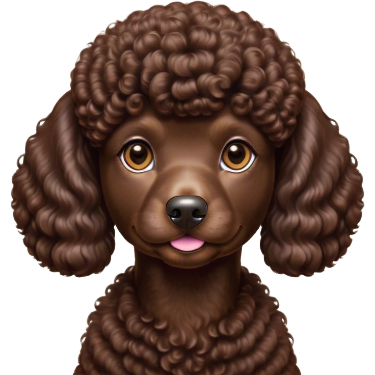 Cinematic Noble Chocolate Poodle Portrait Emoji, Poised and regal, with a refined, elegant build and a meticulously groomed, curly chocolate Fur, deep-set soulful brown eyes, Simplified yet sharp and sophisticated features, highly detailed, glowing with a soft, dignified glow, high shine, intelligent and graceful, stylized with an air of sophistication, focused and attentive, soft glowing outline, capturing the essence of a watchful and confident companion, so majestic it feels as though it could prance out of the screen with effortless authority! emoji