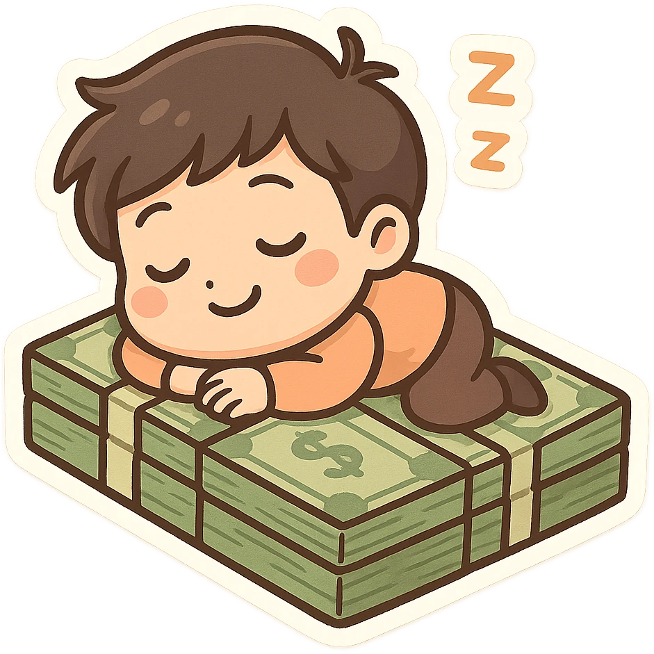 happy person napping on mattress of money emoji