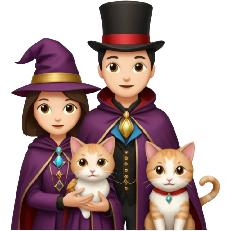 magician couple and their pet cat emoji