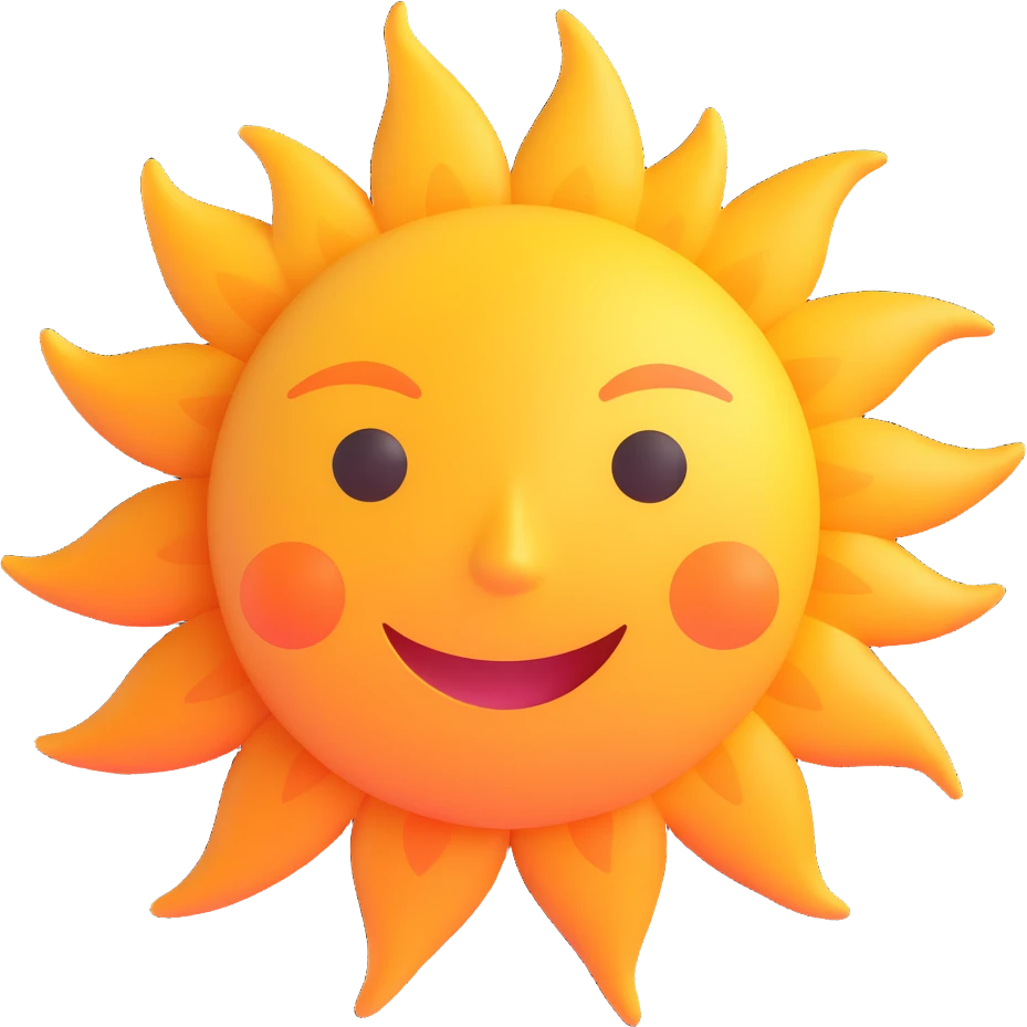 3D style simple beautiful sun without face or facial features, suitable for Discord role icon emoji