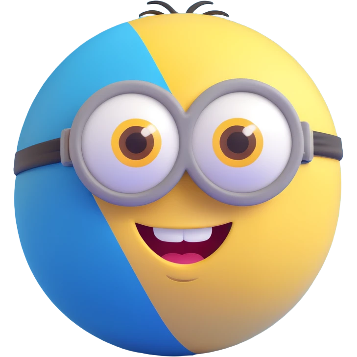 3d sphere with a cute yellow minion face, winking emoji