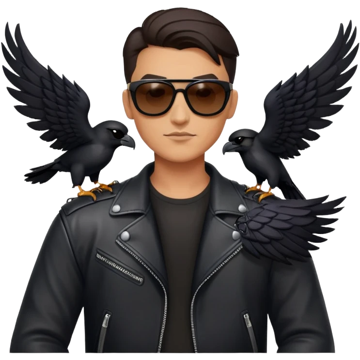 Biker with wings wearing sunglasses holding a raven emoji