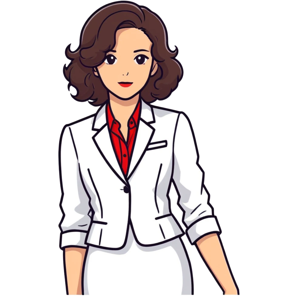 brunette woman with wavy hair, wearing a white dress shirt and red blazer emoji