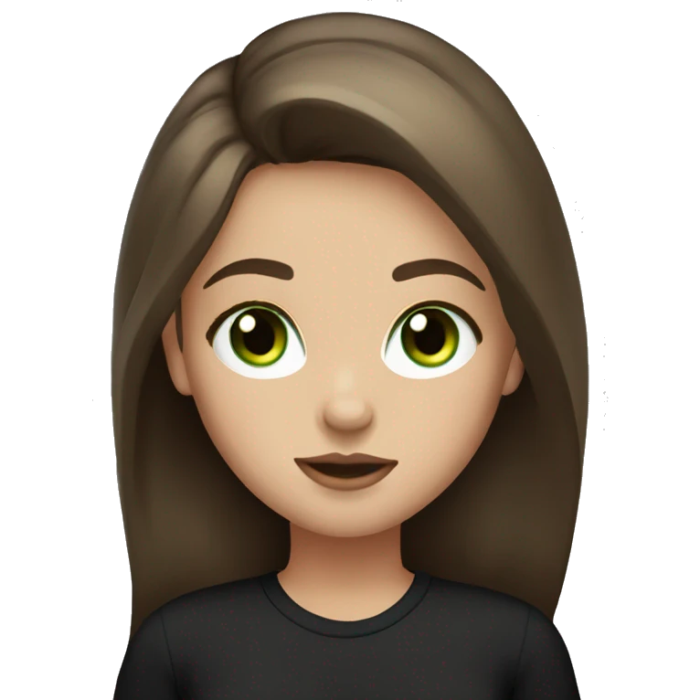 Girl with long brown hair, green eyes , long eyelashes, full lips and freckles with black shirt emoji