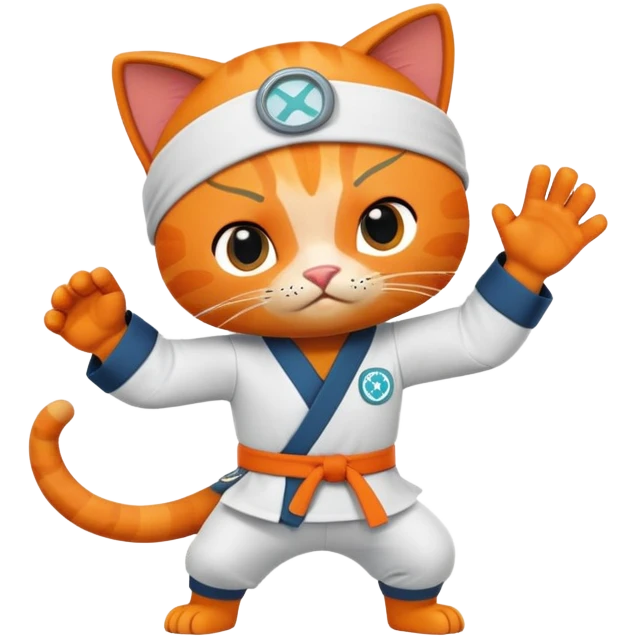 Kwazii from Octonauts doing a karate pose, orange cat pirate with eye patch emoji