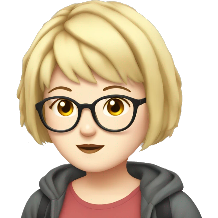 Chubby anime girl with glasses and short blonde hair emoji
