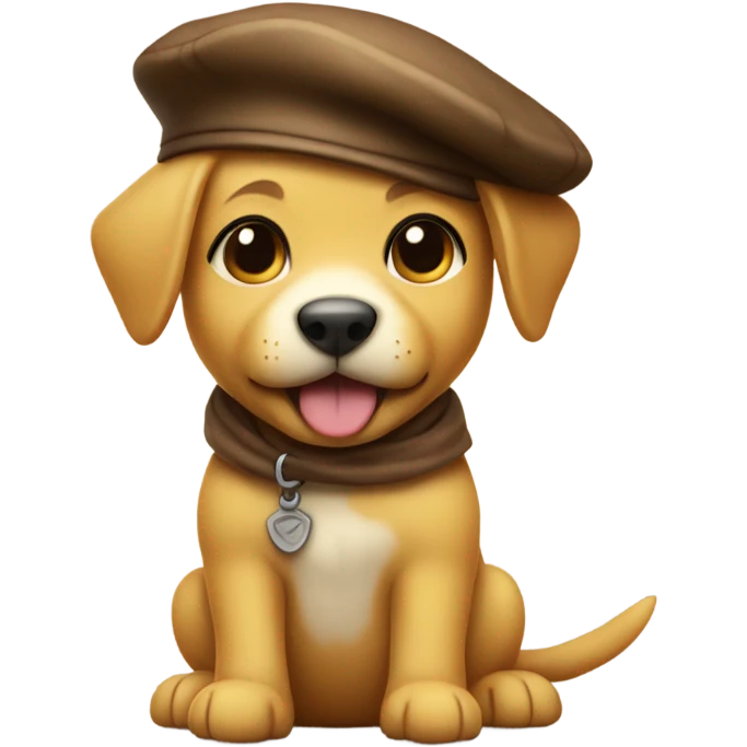 yellow puppy wearing a brown beret emoji