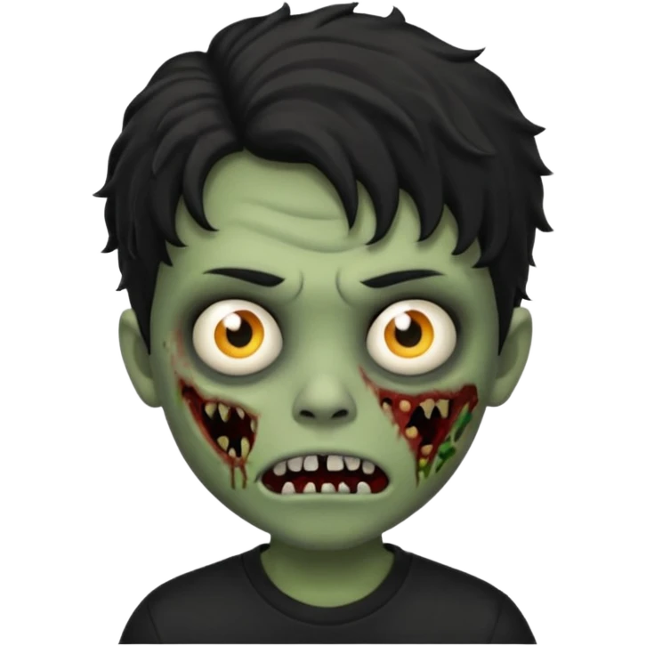 a boy with wavy hair, a zombie-shaped mouth piercing hum, and black hair with a black shirt too emoji