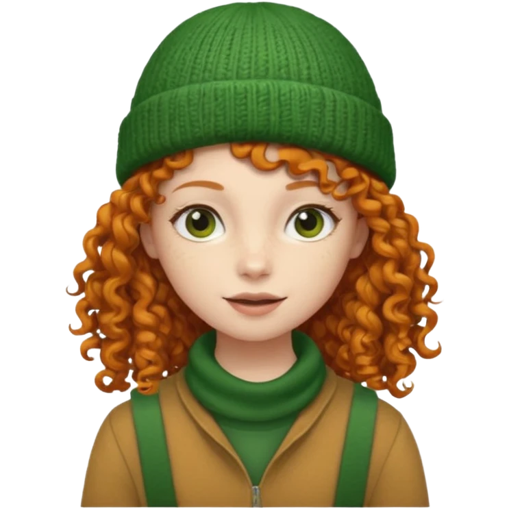  ginger girl with a green beanie with curly hair  emoji