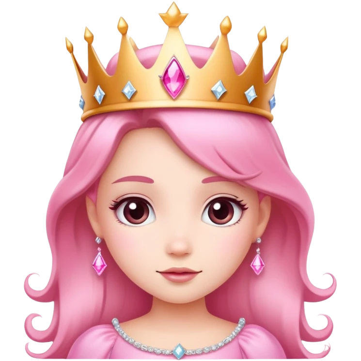 Cute pink princess with crown and sparkles emoji