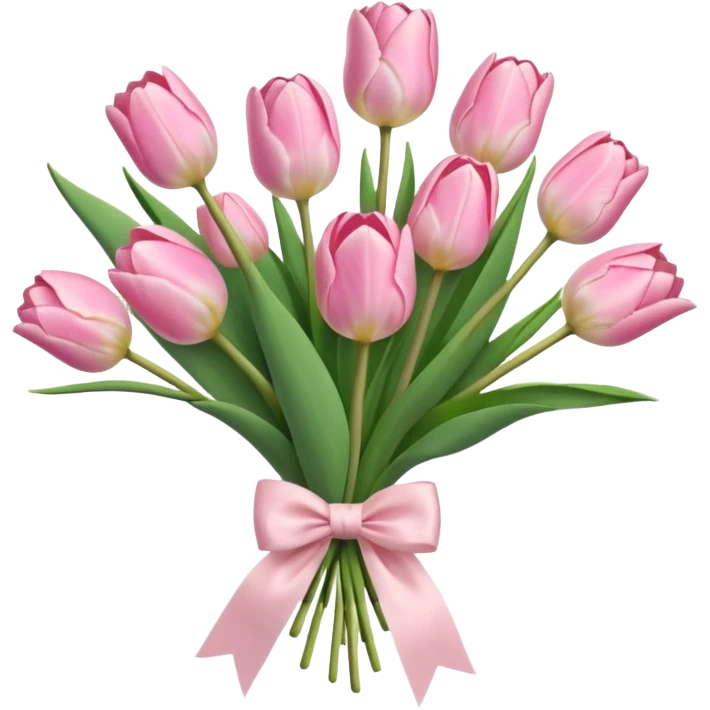 Light Pink tulip bouquet with a light pink bow  emoji
