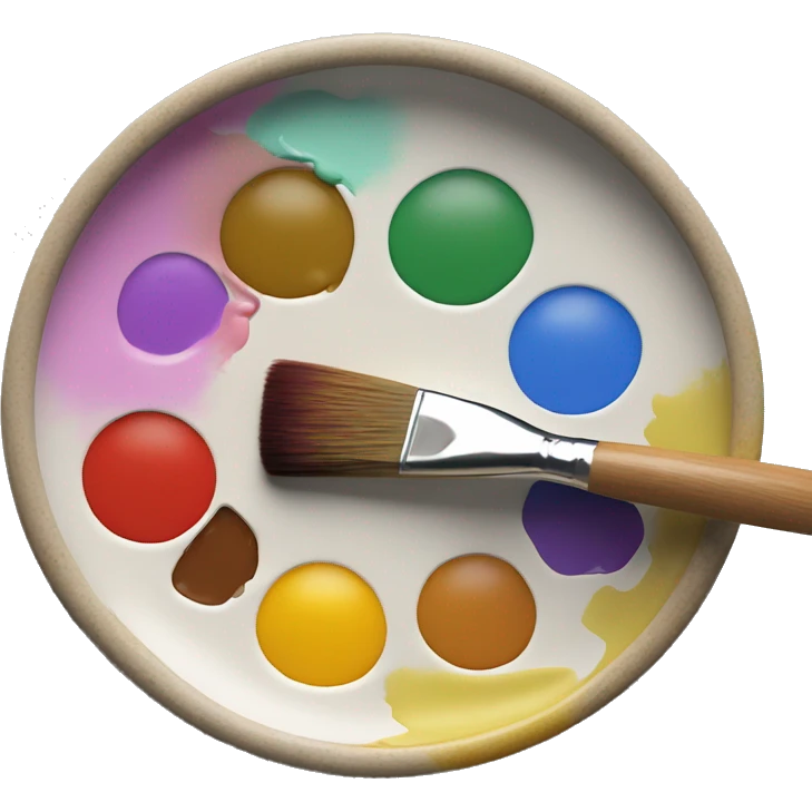 an artist's palette with oil paint colors and a brush that mixes emoji