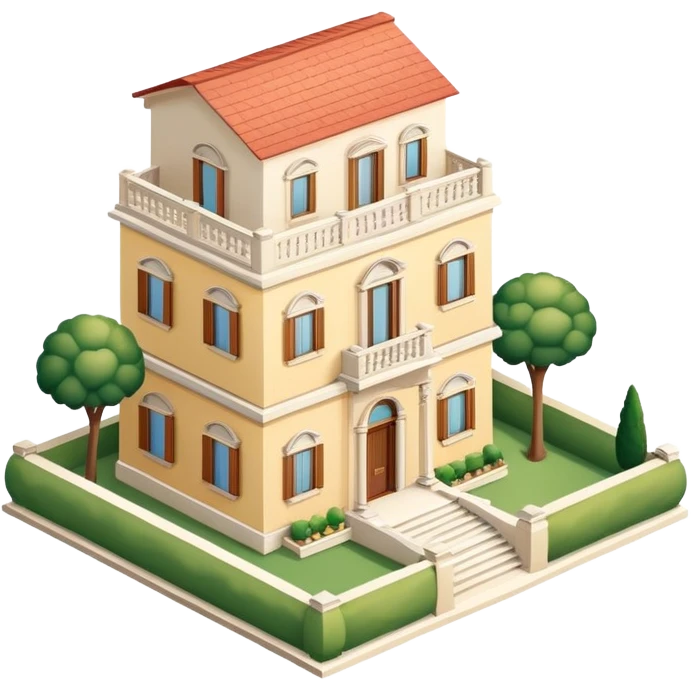 Italian villa, isometric dollhouse-style, realistic emoji