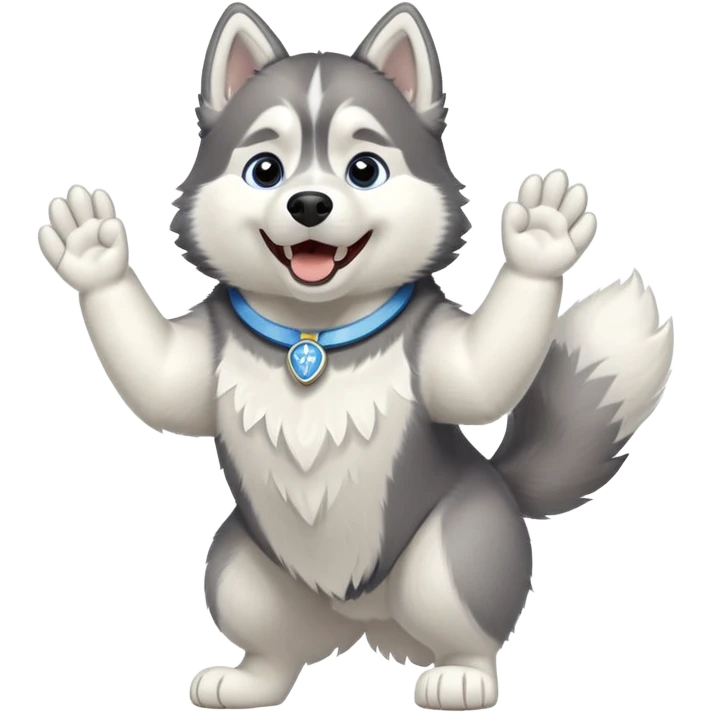 Husky with paws raised in victory emoji
