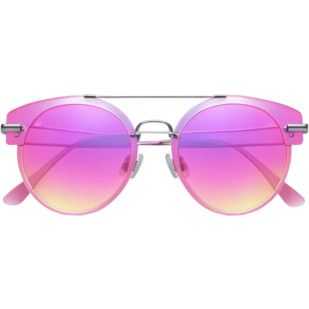 Y2K iridescent pink frameless sunglasses, cyber aesthetic, transparent gradient lens, futuristic emoji