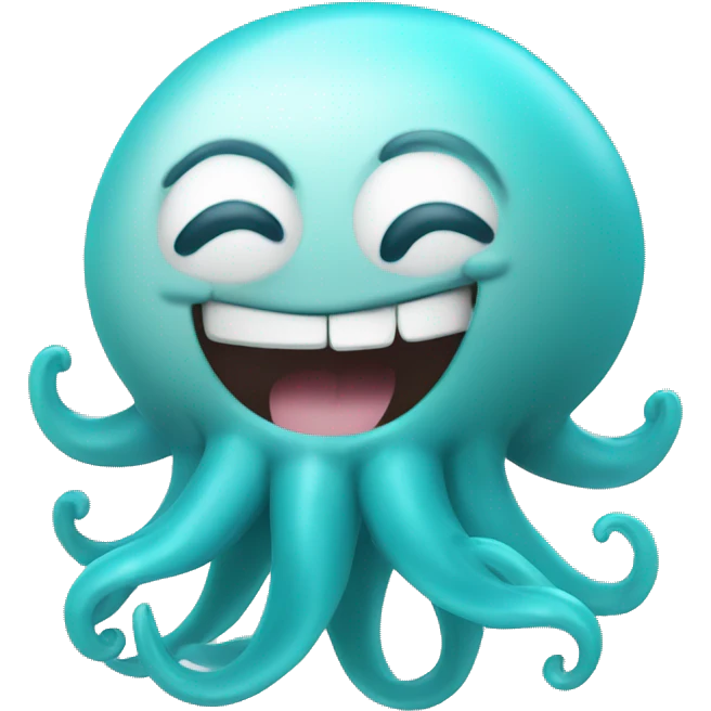 laughing emoji with a cyan squid on top emoji