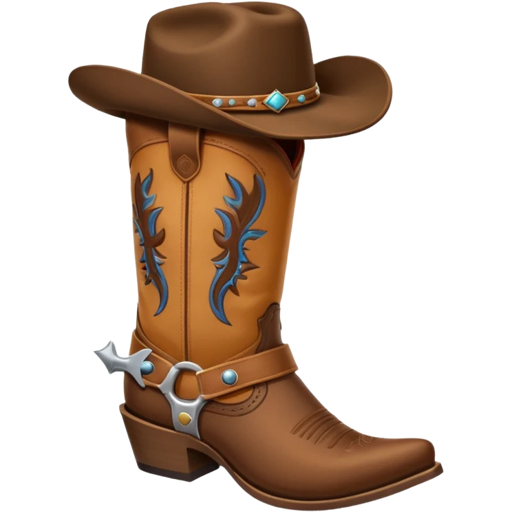 cowboy boot with spurs and a cowboy hat on top emoji