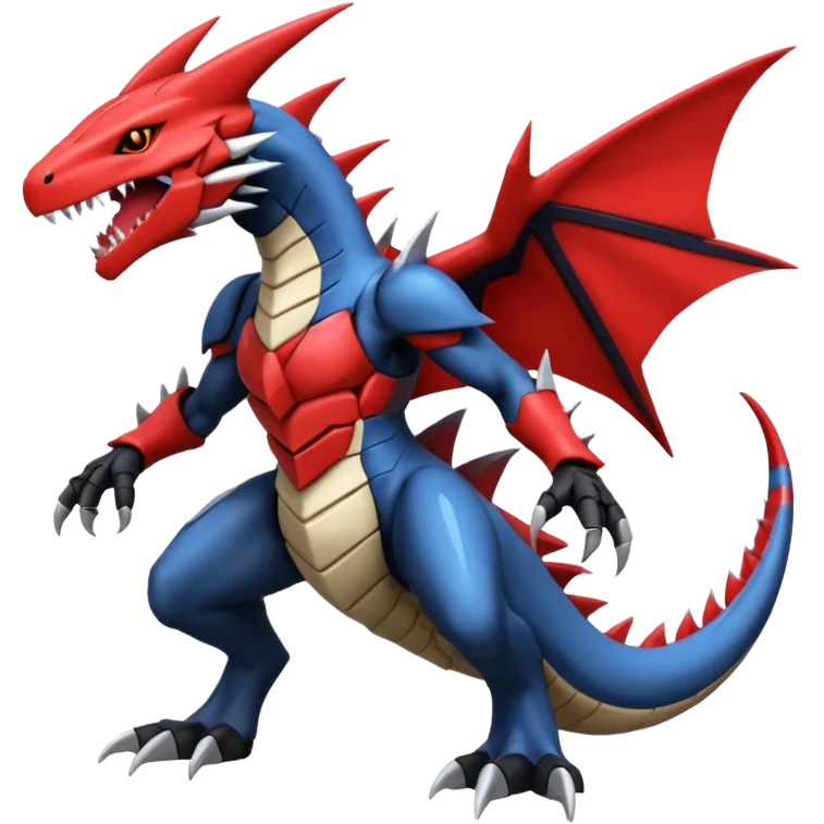 Handsome cool badass edgy Guilmon-Latias-Garchomp-Giratina-Pokémon-Fakémon-fusion-hybrid-creature, full body emoji