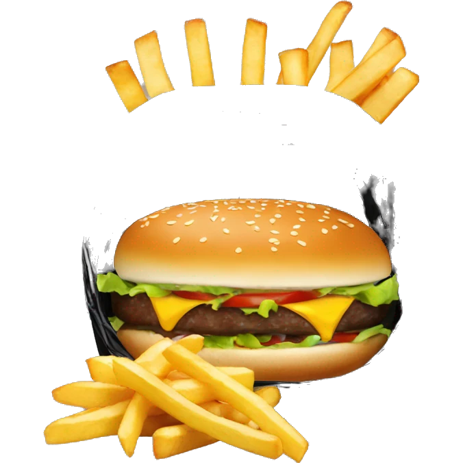 Burger and fries in a shallow oval black basket emoji