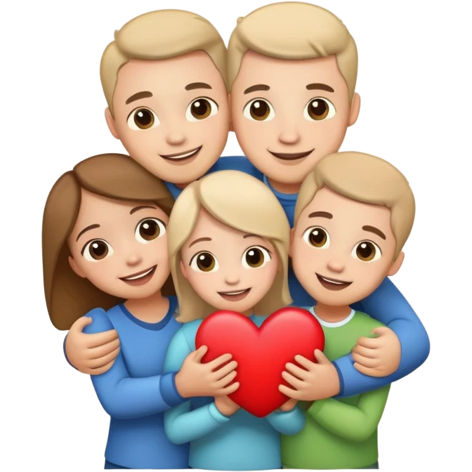 happy family hugging with a heart, clear background, happy expressions emoji